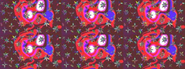 Raster düz çiçek çizim deseni. Kahverengi ve kırmızı renkte çiçekler. Tasarım hediye paketi, tebrik kartları, posterler ve afiş tasarımı.