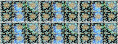 Tarafsız ve mavi renklerde altın. Kusursuz ortaçağ çiçek deseni. Doğum günü kartı, davetiye ya da afiş için iyidir. Raster illüstrasyonu. Dekoratif simetri arabesk.