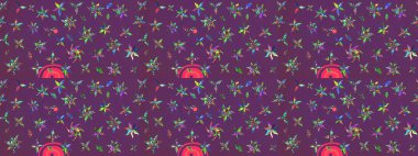 Mor ve yeşil renklerde zarif çiçek buketi suluboya. Raster illüstrasyonu. Düz Çiçek Elementleri Tasarımı. Renkli Bahar Teması çizim şablonu.