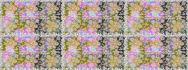 İslam tasarımı. Kusursuz desenli oryantal süs. Raster altın tekstil baskısı. Tarafsız ve gri renklerdeki altın desenli altın elementler. Çiçek karoları.