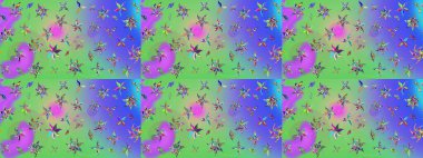 Çiçek kolajı. Doğa. Çiçek arkaplan. Çiçek kompozisyonu. Küçük çiçekte güzel bir desen var. Raster deseni. - yeşil ve mor çiçekler.