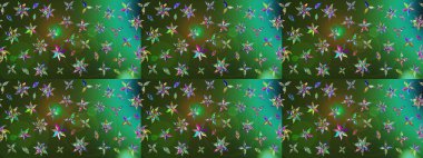 Sevimli çiçek raster deseni. Yeşil ve gri renkli çiçekler. Renkli Bahar Teması eskiz kalıbı. Düz Çiçek Elementleri Tasarımı.