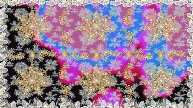 Tarafsız ve gri renklerde altın element. Süslü raster dekorasyonu. Lüks, kraliyet ve Viktorya dönemi konsepti. Tarafsız ve gri üzerine altın rengi klasik barok çiçekli desenler..