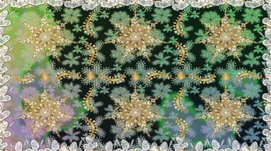 Noel, kar tanesi, yeni yıl 2019. Gri ve nötr renklerde altın elementlerle kusursuz klasik desen.