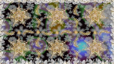 Klasik klasik klasik arka plan. Geleneksel oryantasyon süsü. Gri ve nötr renklerde altın desenler ve altın elementler. Kusursuz klasik raster altın desenli.