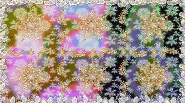 Altın antika ortaçağ dekoratifi, yaprakları ve gri renklerde altın desenli süslemeleri olan pürüzsüz bir şablon. Kusursuz kraliyet lüksü, altın barok kumaş rengi..