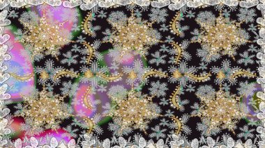 Gri ve nötr renklerde desen. Raster Golden Mehndi kusursuz desen. Kına dövmeli süs çiçekleri, altın çıkartmalar, mehndi ve yoga tasarımı, kartlar ve parmak izleri..