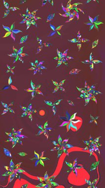 Raster çiçek desenleri çiziyor. Vadinin çiçekleri kahverengi ve yeşil renklerde.