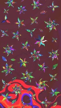 El çizimi Raster çizimi. Çizim çiçek deseni duvar kağıdı, web sitesi arka planı, ambalaj kağıdı, davetiye, broşür, afiş veya web sitesi için kullanılabilir. Parlak elementlerin.