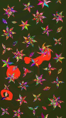 Arkaplan dokusu, duvar kağıdı, yeşil ve gri renkli çiçek teması. Soyut etnik raster çizim kalıbı. Kabile sanatı boho baskısı, klasik çiçek arkaplanı.