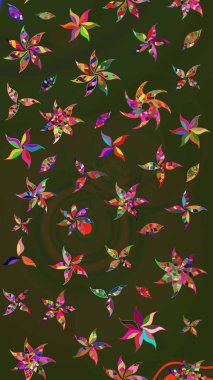 Raster Çiçek İllüstrasyonu 'nun şirin tekstili. Yeşil ve gri renkte etnik çiçeklerle süslenmiş zarif bir eskiz..