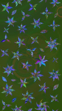 Çiçekli çiçek deseni, suluboya. Yeşil ve mavi renkte çiçekler. Renkli Bahar Teması eskiz kalıbı. Düz Çiçek Elementleri Tasarımı. Raster illüstrasyonu.