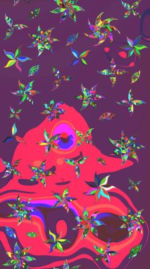 Sevimli çiçek raster deseni. Renkli Bahar Teması eskiz kalıbı. Düz Çiçek Elementleri Tasarımı. Mor ve pembe renkte çiçekler.