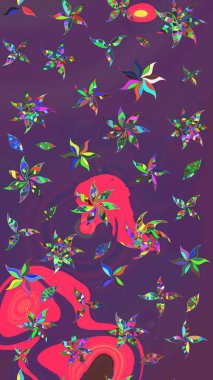 Sevimli çiçek raster deseni. Renkli Bahar Teması eskiz kalıbı. Mor ve mor renkli çiçekler. Düz Çiçek Elementleri Tasarımı.