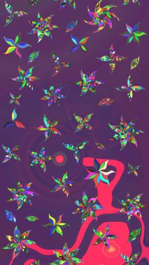 Renkli Bahar Teması eskiz kalıbı. Mor ve mor renkli çiçekler. Düz Çiçek Elementleri Tasarımı. Raster illüstrasyonunda çiçek deseni çizimi.