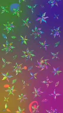 Mor ve yeşil renkli çiçekler. Raster illüstrasyonu. El çizimi çiçekli soyut çizim deseni.