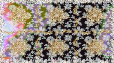 Paisley 'ler zarif çiçek desenli arkaplan duvar kâğıdı çizimleri. Klasik stil, güzel, üç boyutlu sanat eseri, altın ve gri desenli çiçek yaprakları ve süslemeleri var..