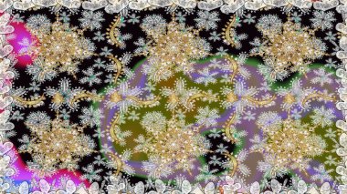 Kusursuz damaske klasik altın desen. Gri ve nötr renklerde altın desenli altın elementler. Tekrarlayan elementlerle soyut arkaplan oluşturun. Raster illüstrasyonu.