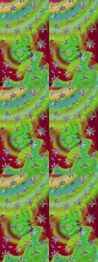 Raster illüstrasyonundaki çiçek desenli çizim. Suluboya tarzında yeşil ve kırmızı renkte çiçekler.