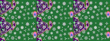 Raster illüstrasyonu. Küçük çiçekteki sevimli çiçek deseni. Raster deseni. Yeşil ve nötr renklerde. Soyut çiçek çizim kalıbı arkaplanı.