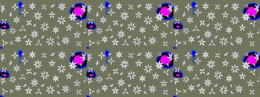 Yeşil ve beyaz renkli etnik çiçekli zarif eskiz deseni. Raster Çiçek İllüstrasyon Şirin Tekstil.