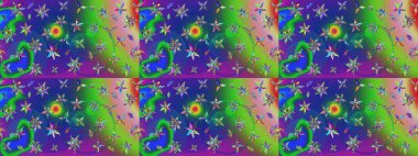 Nazikçe, güzel çiçek arkaplanı. Çiçekli karalama şeklinde Raster çiçek deseni. Yeşil ve mavi renkte çiçekler.