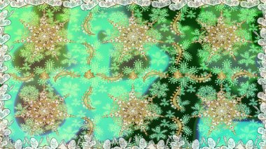 Doku arka planında altın duvar kâğıdı. Damask kusursuz yinelenen arkaplan. Yeşil renklerdeki altın element. Barok tarzında altın çiçekli süs..