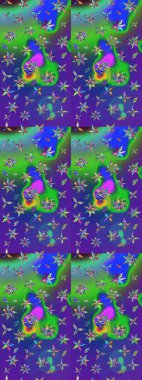 Düz Çiçek Elementleri Tasarımı. Raster illüstrasyonundaki çiçek desenli çizim. Renkli Bahar Teması eskiz kalıbı. Süslü kumaş deseni.