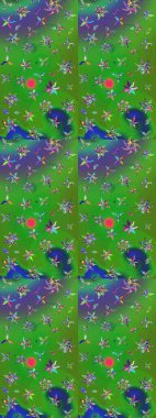 Çiçekler suluboya tarzında yeşil ve mavi renklerde. Raster illüstrasyonunda çiçek deseni çizimi.