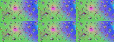 Çiçek desenli eskiz. Yeşil ve mavi renkte çiçekler. Tişört baskısı için çiçek boyama rasteriName.