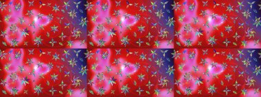 Renkli Bahar Teması eskiz kalıbı. Sevimli çiçek raster deseni. Kırmızı ve pembe renkte çiçekler. Düz Çiçek Elementleri Tasarımı.