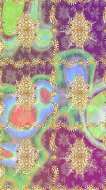 Raster illüstrasyonu. Tarafsız renklerde altın elementlerle çizim. Geleneksel oryantasyon süsü. Klasik Raster altın desenini çiz. Klasik vintage arkaplan.