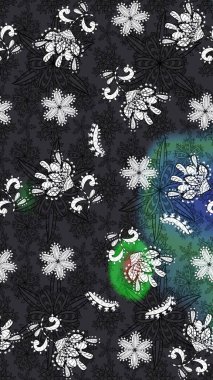 Çiçek süslemeli çizim deseni. Raster illüstrasyonu. Gri ve siyah renkte çiçekler.