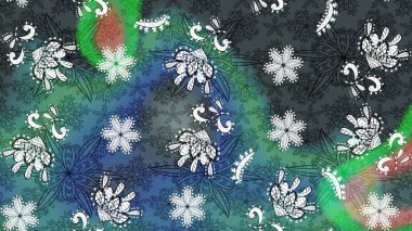 Raster illüstrasyonu. Yumuşak, bahar çiçekleri mavi ve yeşil renklerde. Raster çiçek desenli ve çiçekli..