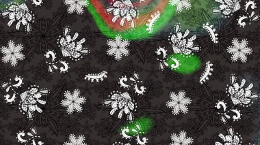 Gri ve kahverengi renkli etnik çiçekli zarif eskiz deseni. Raster Çiçek İllüstrasyon Şirin Tekstil.