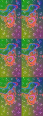 Raster çiçek desenleri çiziyor. Vadinin çiçekleri yeşil ve mavi renklerde.