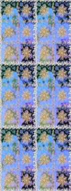 Raster. Parlak dantel, stilize çiçekler, şal desenli. Doğu tarzı arabesk. Mavi renklerde altın elementlerle kusursuz desen. Hassas altın deseni açın. Kusursuz altın dokular bukleler.