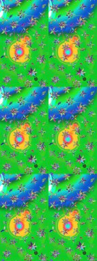 Çiçekli karalama şeklinde Raster çiçek deseni. Yumuşak, yaz çiçekleri yeşil ve mavi renklerde. Raster illüstrasyonu.