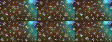 Çiçek ve yapraklı karalama şeklinde Raster çiçek deseni. Kahverengi ve yeşil renklerde bahar çiçekleri. Raster illüstrasyonu.