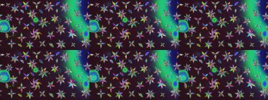 Raster illüstrasyonundaki çiçek desenli çizim. Kahverengi ve yeşil renkte çiçekler.