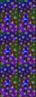 Mavi ve yeşil renkli çiçekler. Hediye ambalaj kağıdı, tebrik kartları, posterler ve pankart tasarımı. Raster düz çiçek çizim deseni.