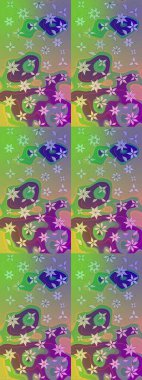 Raster illüstrasyonu. El çizimi çiçekli soyut çizim kalıbı. Yeşil ve nötr renkte çiçekler.