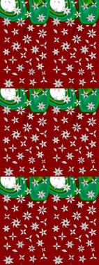 Düz Çiçek Elementleri Tasarımı. Raster illüstrasyonu. Asya tekstil tarzında. Renkli Bahar Teması eskiz kalıbı. Çiçek desenli çizim. Kırmızı ve yeşil renkte çiçekler.