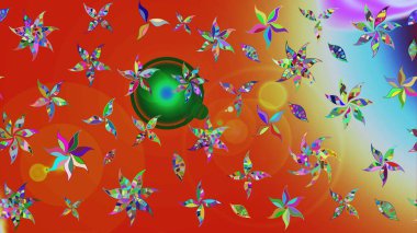 Raster Yumuşak kumaş deseni. Klasik taslak çizimi. Raster çiçek izi. Çiçek turuncu ve kırmızı çizim deseni.