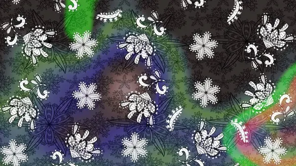 Gri ve yeşil renkli yaz çiçekleri. Raster illüstrasyonu. Raster çiçek desenli ve çiçekli..