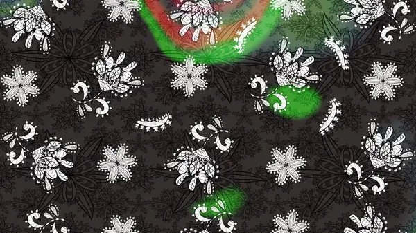 Gri ve kahverengi renkli etnik çiçekli zarif eskiz deseni. Raster Çiçek İllüstrasyon Şirin Tekstil.