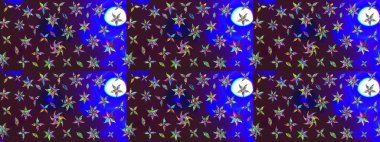 Sketch Colour Spring Theme eskiz kalıbı. Kahverengi ve mavi renkli çiçekler. Sevimli çiçek raster deseni. Düz Çiçek Elementleri Tasarımı.