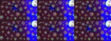 Raster illüstrasyonundaki çiçek desenli çizim. Kahverengi ve mavi renkli çiçekler. Renkli Bahar Teması eskiz kalıbı. Düz Çiçek Elementleri Tasarımı.