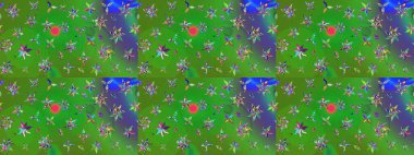 Küçük çiçekte güzel bir desen. Küçük renkli çiçekler. Moda baskıları için zarif bir şablon. Çiçekli bahar çiçekleri. Robot resim. Motley illüstrasyonu.