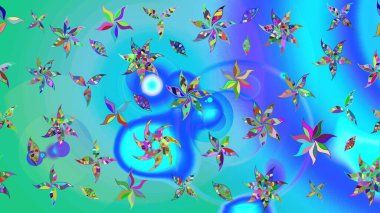 Mavi ve yeşil renklerde güzel bir tekstil. Suluboya çiçekli çiçek deseni. Raster illüstrasyonu.